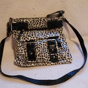 White leopard print crossbody purse